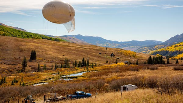 Tethered balloon system (TBS) flights were launched in September 2021 during ARM’s Surface Atmosphere Integrated Field Laboratory (SAIL) field campaign in Gothic, Colorado. The SAIL campaign, which will run from September 2021 to June 2023, will provide insights into mountainous water-cycle processes. (Image by Brent Peterson, Sandia National Laboratories)
