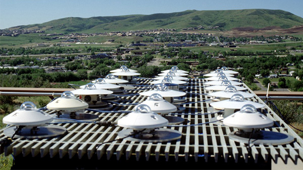 Pyranometers (Kipp &amp; Zonen model CM-21 in the foreground and Eppley model PSP) at the Solar Radiation Research Laboratory (SRRL). Golden, Colorado. (Image credit: Thomas Stoffel, NREL)