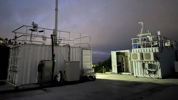 LANL aerosol and trace gas mobile container with aerosol and in-cloud sampling inlets deployed on Mt. Soledad during EPCAPE-PT-LANL. (Image Credit: A. Aiken, Los Alamos National Laboratory)