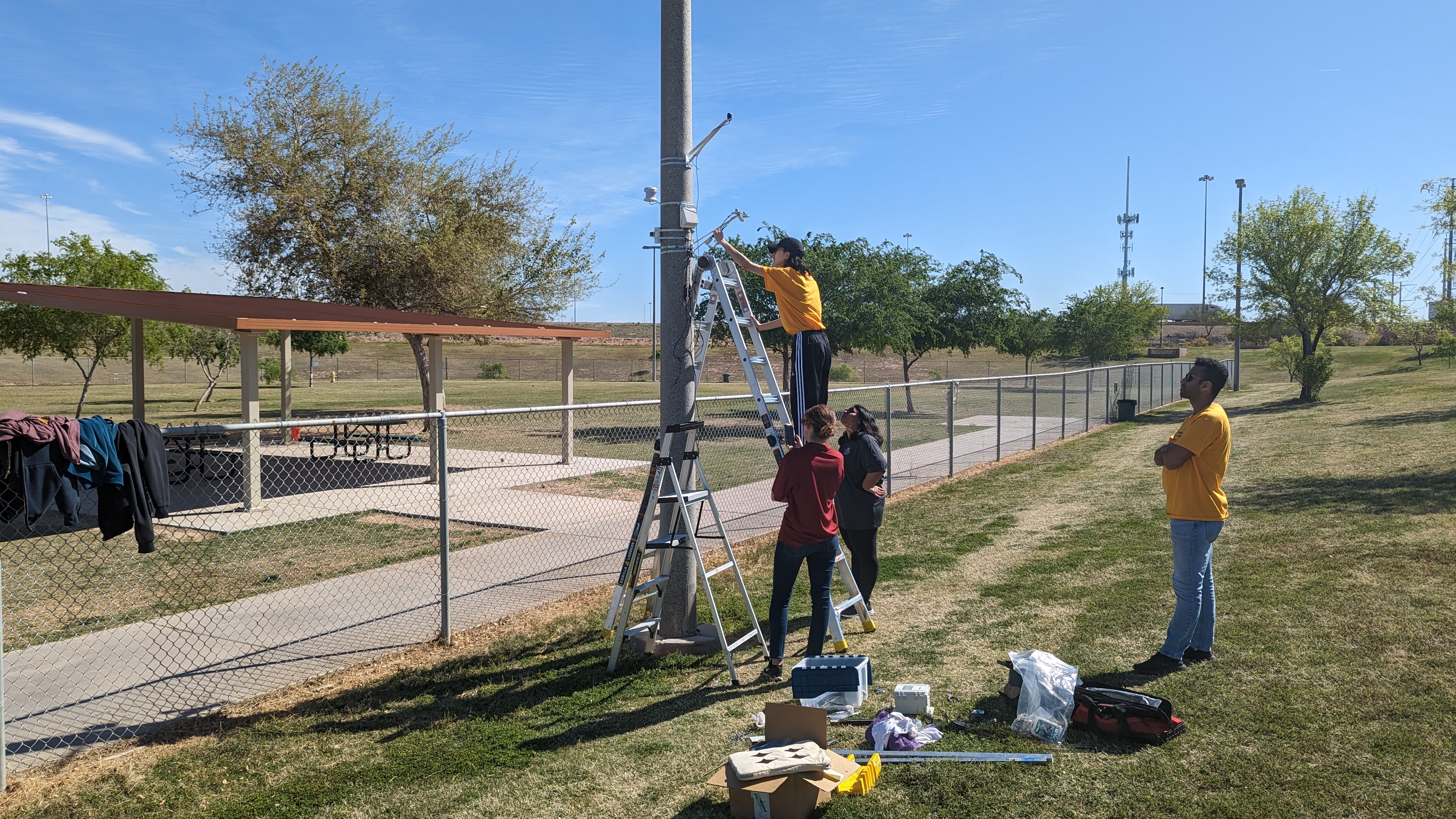 Weather sensor install in Phoenix by ASU students for SW-IFL Project. (Image credit: David Sailor, ASU, 2023)